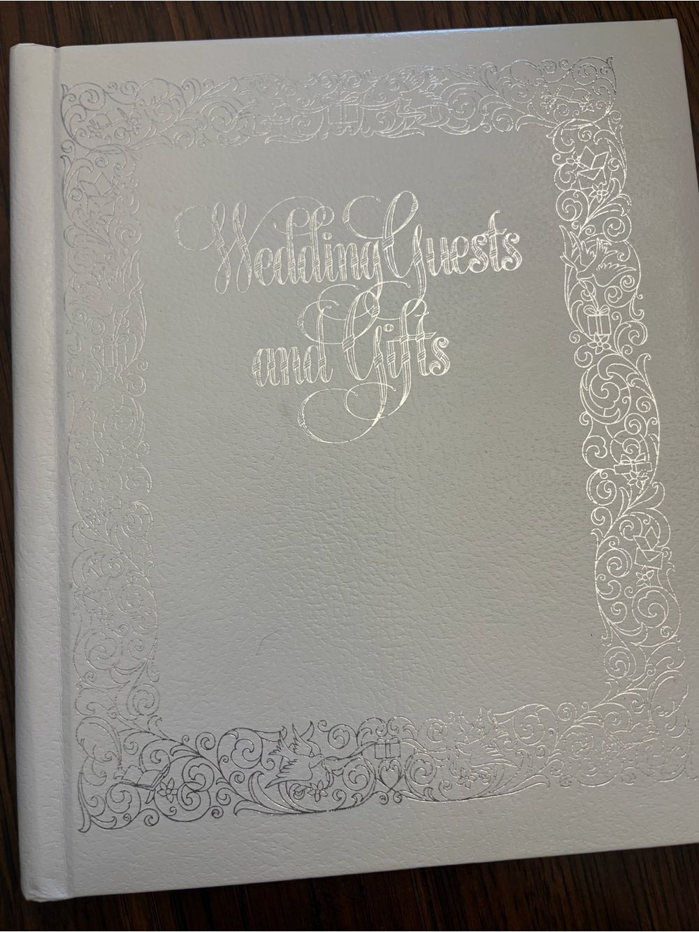 Wedding Guests and Gifts Guest Book - White with Silver Foil. Vintage wedding.